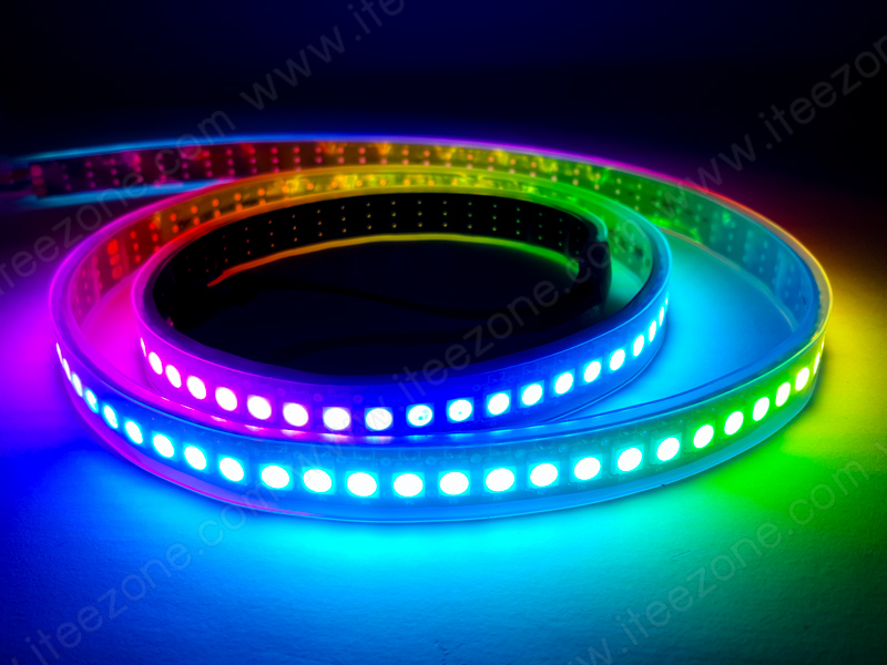 ไฟเส้น RGB 5050 หุ้มกันน้ำ วิ่งอิสระ IC WS2812B 5V หลอดถี่ 144 LED/M ยาว 1 เมตร สามารถควบคุมอิสระทุกดวง