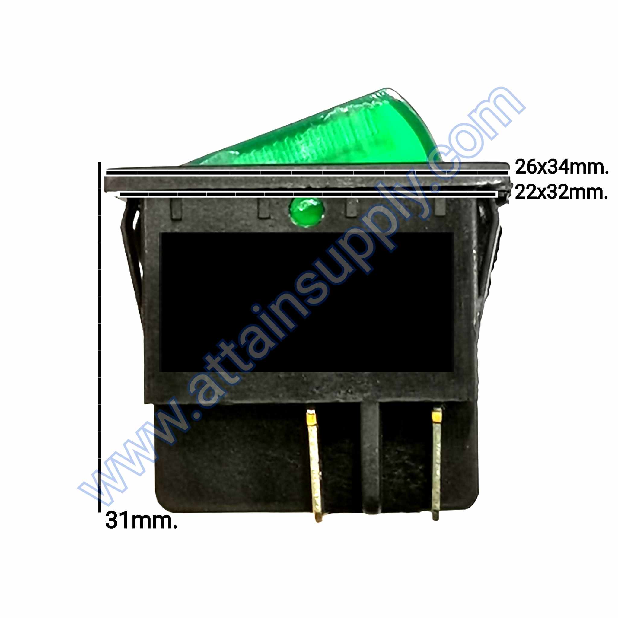 สวิทช์ ON-OFF เหลี่ยมใหญ่ 220V./4ขา มีไฟ-สีเขียว (แบบหนา)