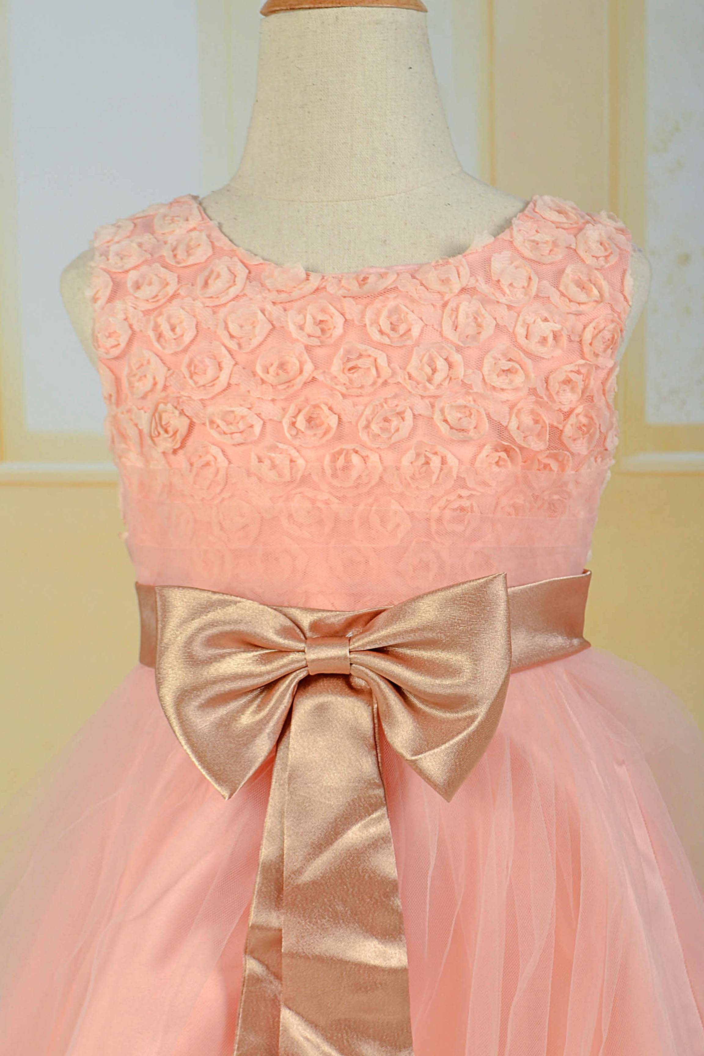 พร้อมส่ง Size 4 ขวบ ชุดราตรีเด็ก,ชุดออกงานเด็ก โบว์ทอง