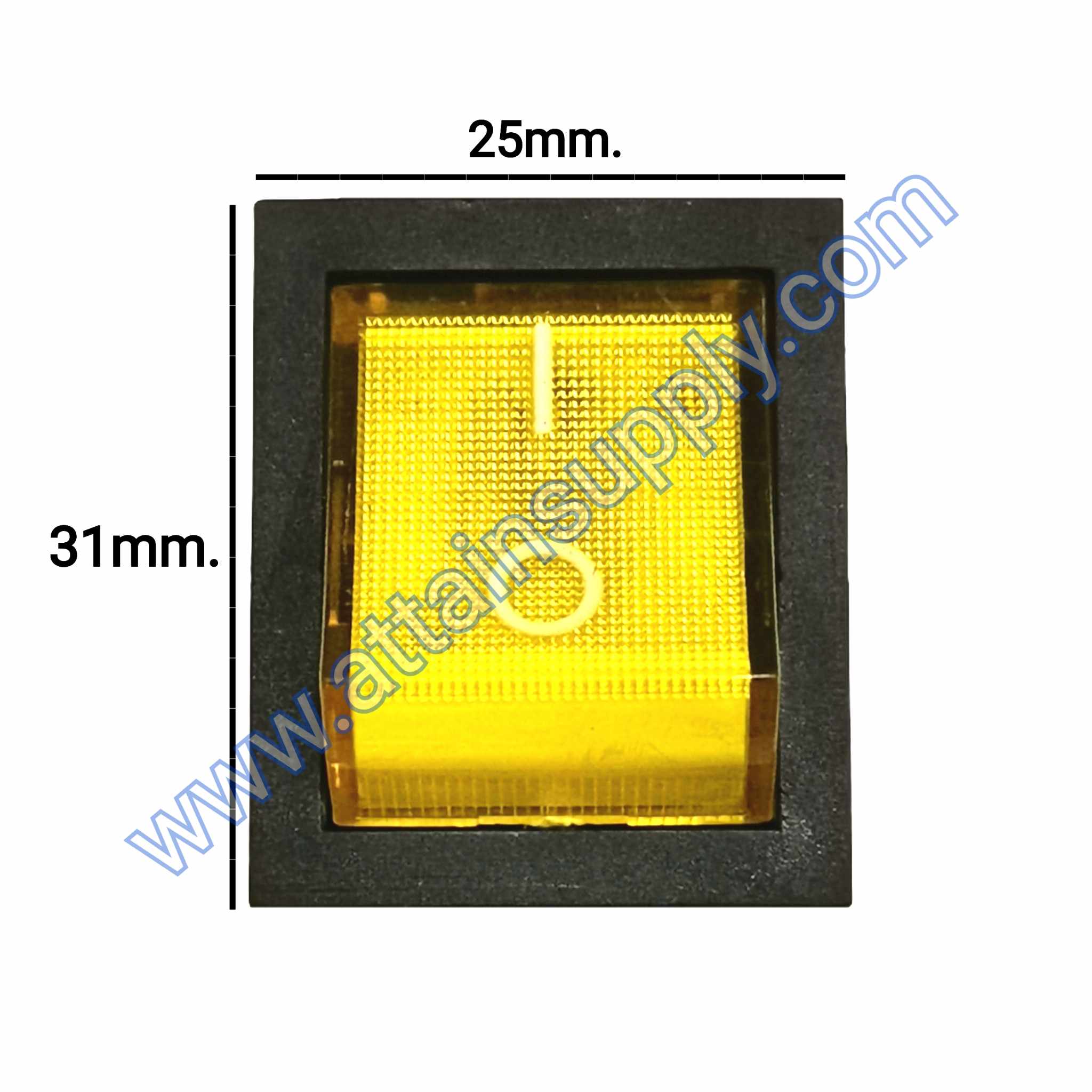 สวิทช์ IO เหลี่ยมใหญ่ 220V./4ขา มีไฟ-สีเหลืองอ่อน