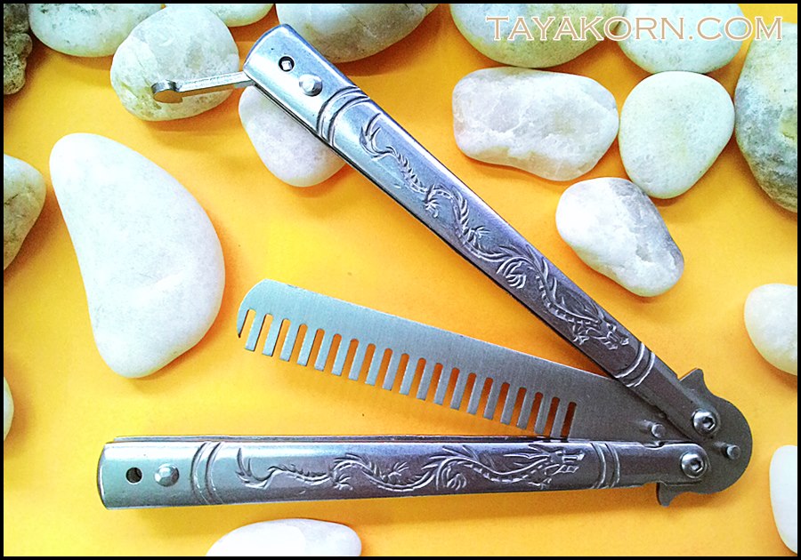 มีดซ้อมควง บาลีซองไวท์ดราก้อนโคม WHITE DRAGON COMB BALISONG TRAINER KNIFE