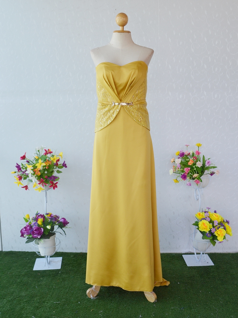 พร้อมส่ง Size Lชุดราตรียาว ผ้าซาตินเกาหลี เข็มขัดที่เอว เว้าหลัง กระโปรงหางปลา