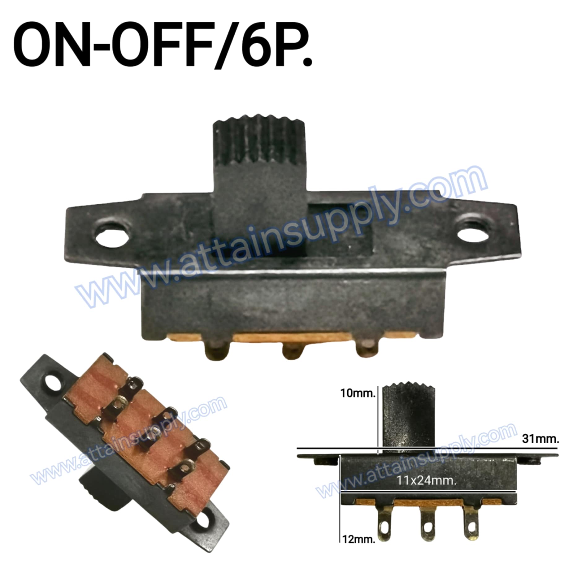 สวิทช์เลื่อน ON-OFF 6ขา/สีดำ