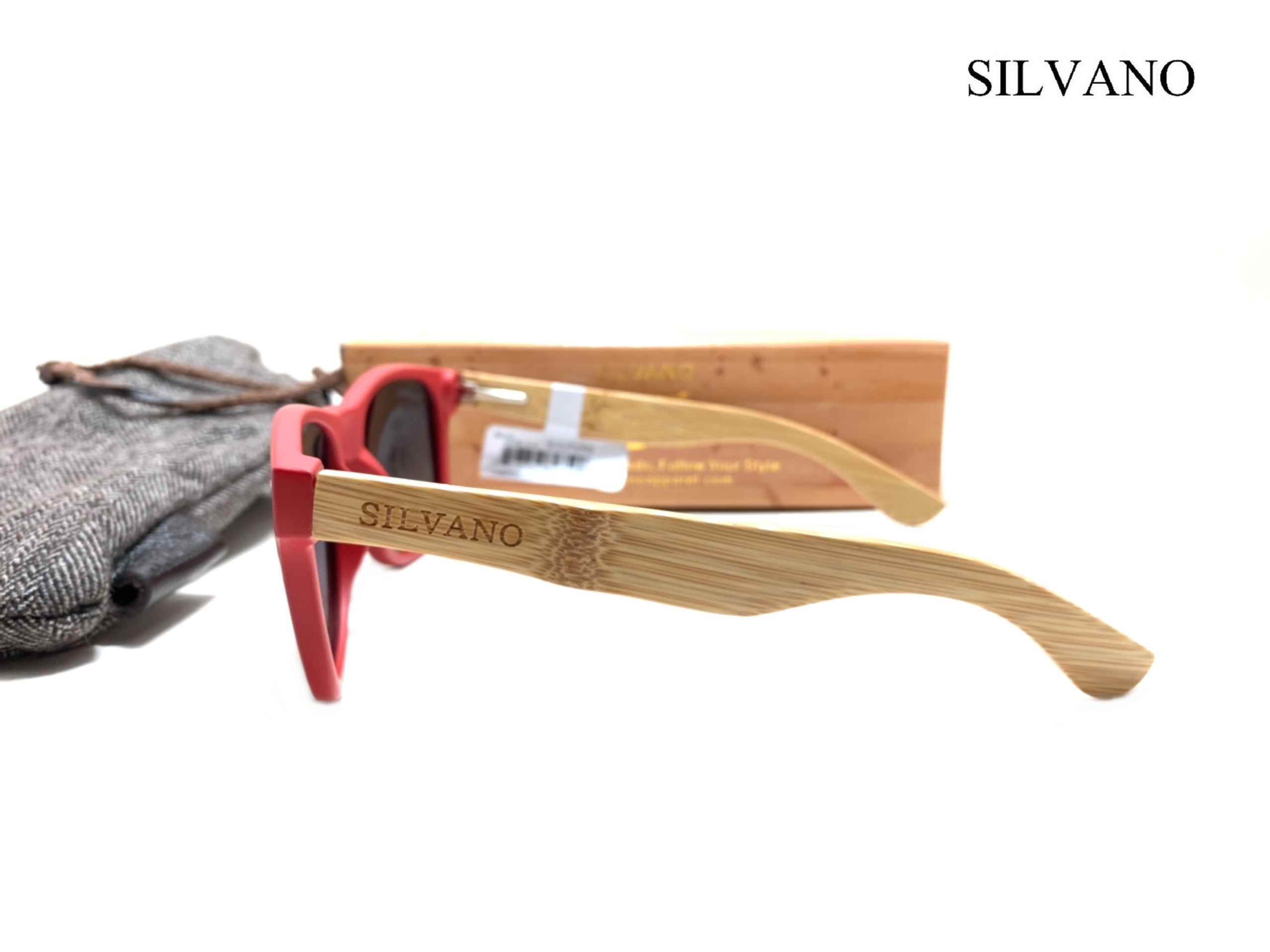 แว่นกันแดด Silvano Bamboo Wood Sunglasses Red/Gray Fade Lens