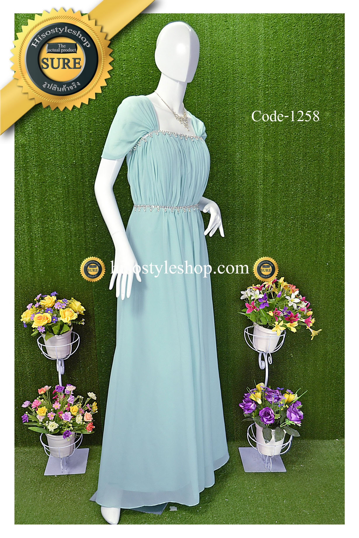 พร้อมส่ง Size 2XL ชุดราตรียาว **สามารถใส่ได้7แบบ** แต่งคริสตัลที่เอว และมุมอก ผ้าชีฟอง ซับในทั้งชุด
