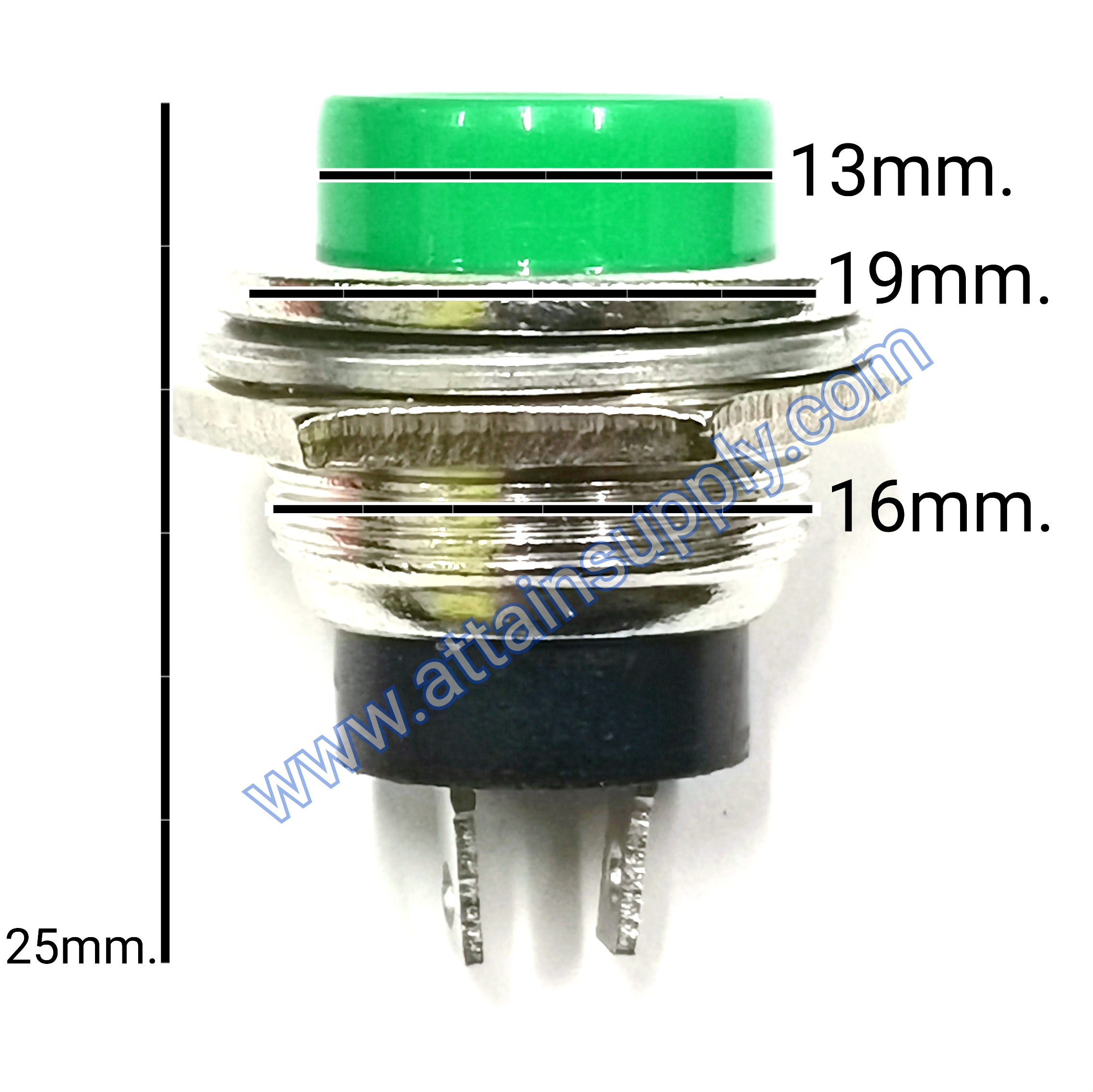 สวิทช์ กดติด-ปล่อยดับ/กลมบุ๋ม-สีเขียว