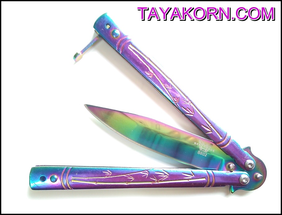 มีดบาลีซอง ใบไผ่สีรุ้ง Rainbow Bamboo Balisong TKBS0819a