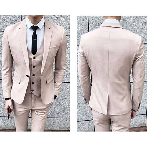 สูท,ชุดสูทเจ้าบ่าว,สูทผู้ชาย สีครีม พร้อมส่ง S,M,L,XL,2XL,3XL,4XL (สูท+กั๊ก+กางเกง)