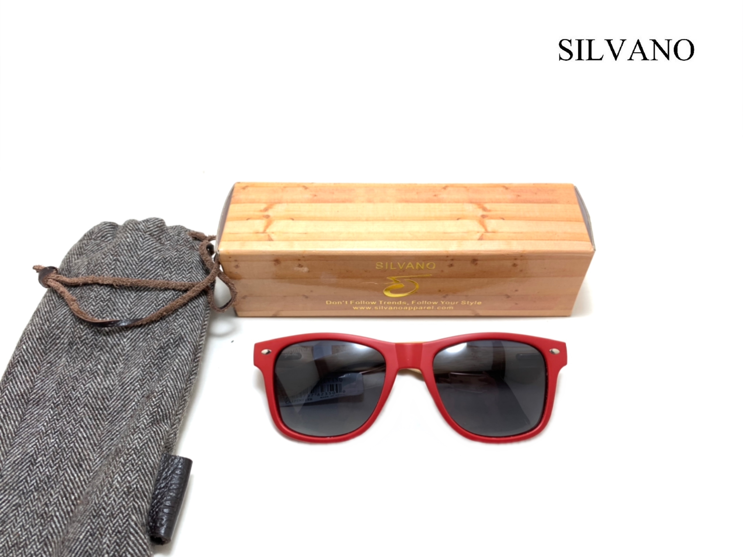แว่นกันแดด Silvano Bamboo Wood Sunglasses Red/Gray Fade Lens