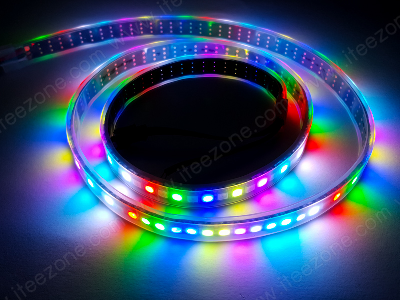 ไฟเส้น RGB 5050 หุ้มกันน้ำ วิ่งอิสระ IC WS2812B 5V หลอดถี่ 144 LED/M ยาว 1 เมตร สามารถควบคุมอิสระทุกดวง