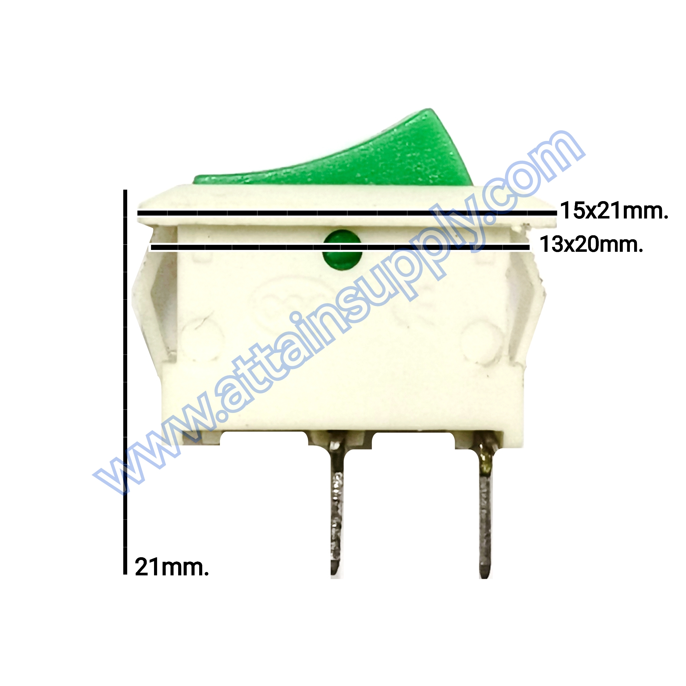 สวิทช์ IOเหลี่ยมเล็ก-ขาว 2ขา/ไม่มีไฟ-สีเขียว