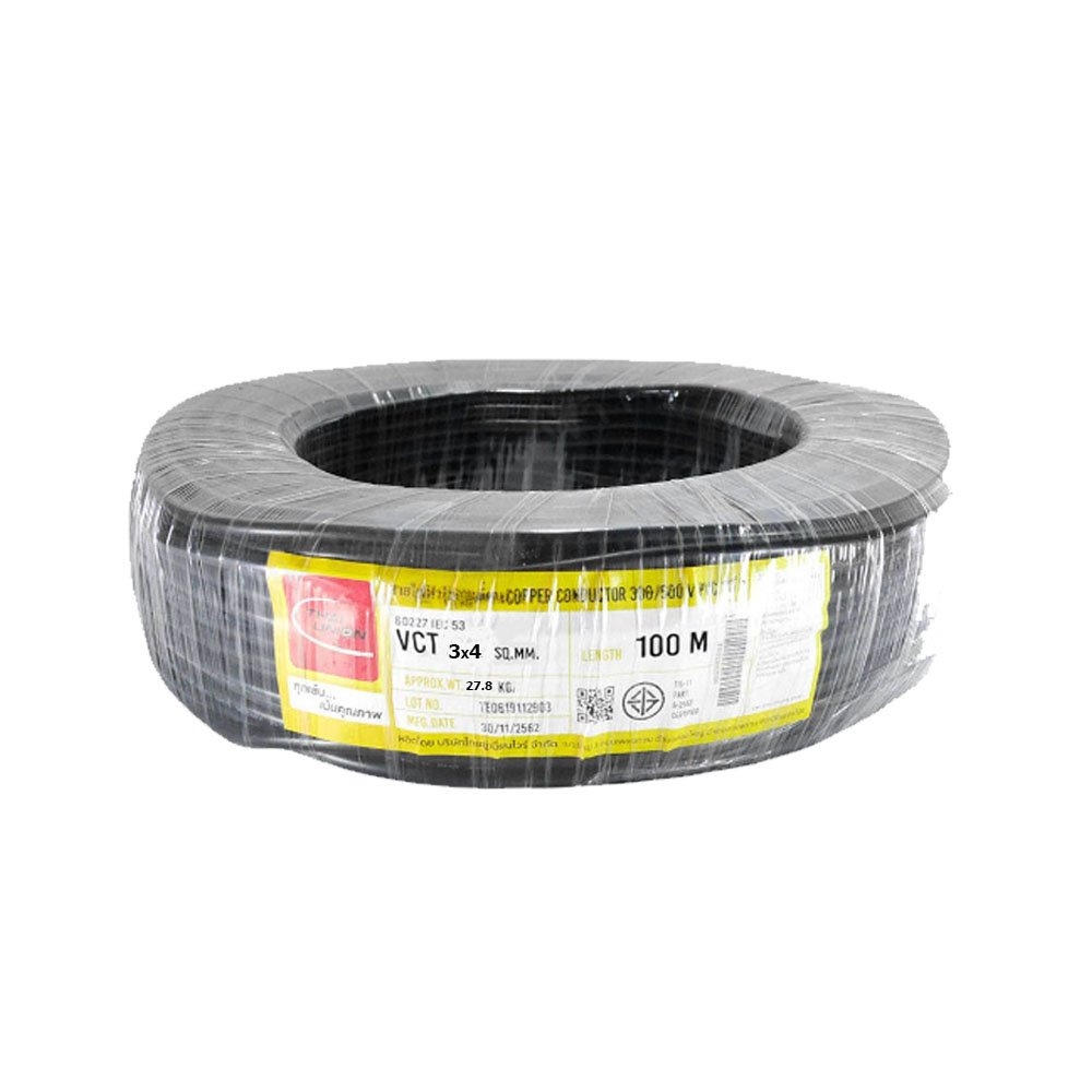 สายไฟ VCT ยี่ห้อ ไทยยูเนี่ยน ขนาด 3x4 sq.mm. สีดำ ยาว 1 เมตร