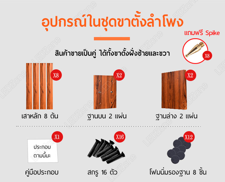 LZ-5 ขาตั้งลำโพงเกรดพรีเมี่ยม ความสูง 60 cm ไม้ MDF รุ่นเสาตัน ลายไม้ Rosewood แข็งแรงมาก แน่น หนัก แถมอุปกรณ์ยึดสายลำโพงหลังเสา + spike ครบชุด