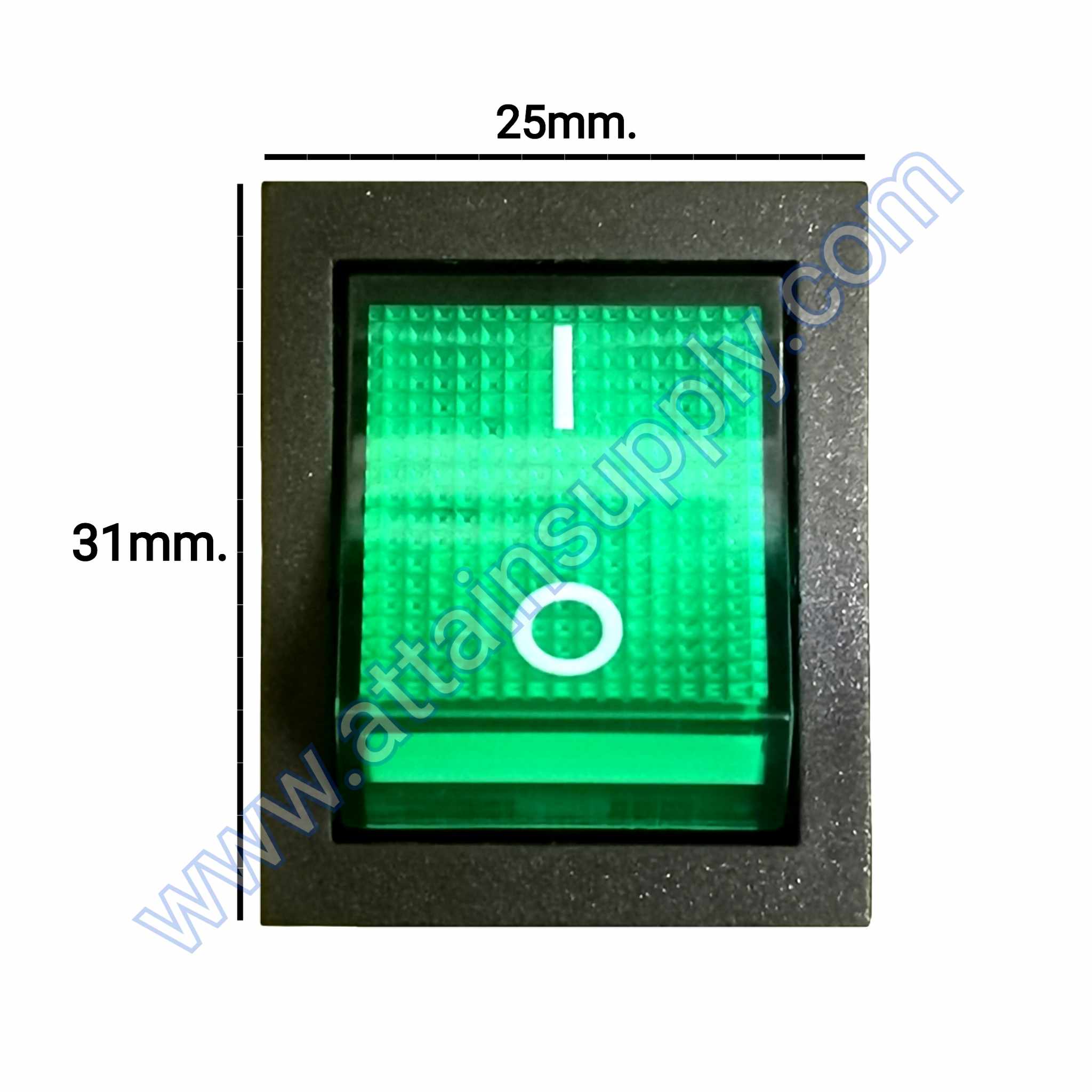 สวิทช์ IO เหลี่ยมใหญ่ 220V.(15/30A.)/4ขา มีไฟ-สีเขียว