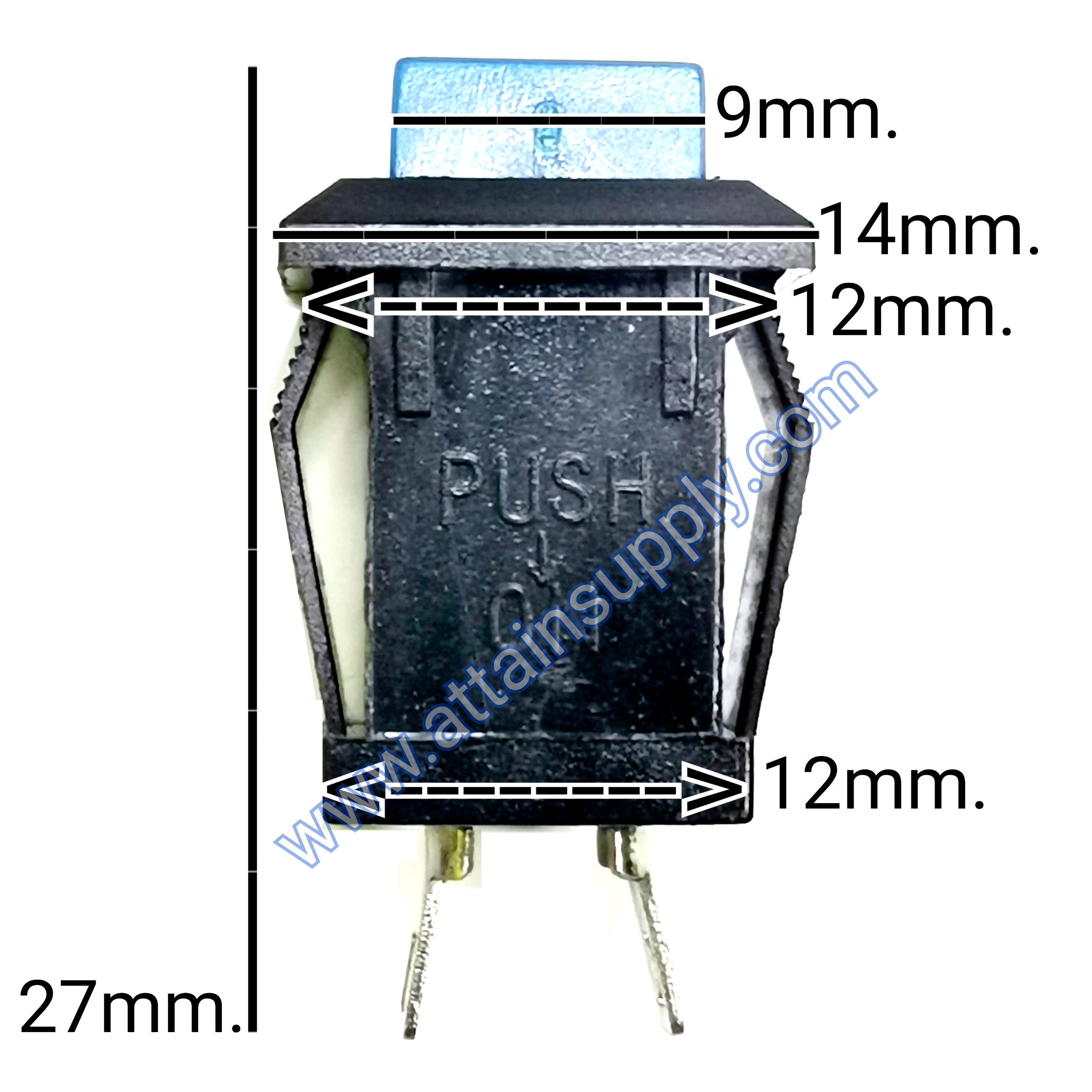 สวิทช์ กดดับ-ปล่อยติด/เหลี่ยมริมล็อค-สีน้ำเงิน