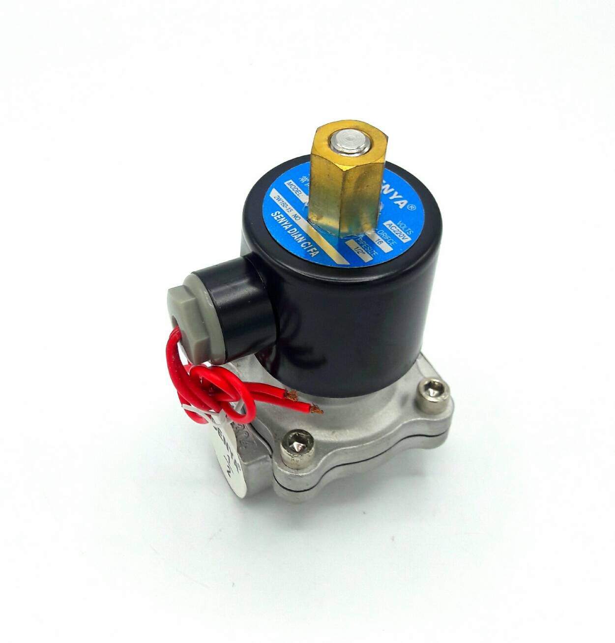โซลินอยด์วาล์ว วาล์วไฟฟ้า วาวล์น้ำ วาล์วลม วาล์วสแตนเลส N/O(ปกติเปิด) 220V AC 1/2"