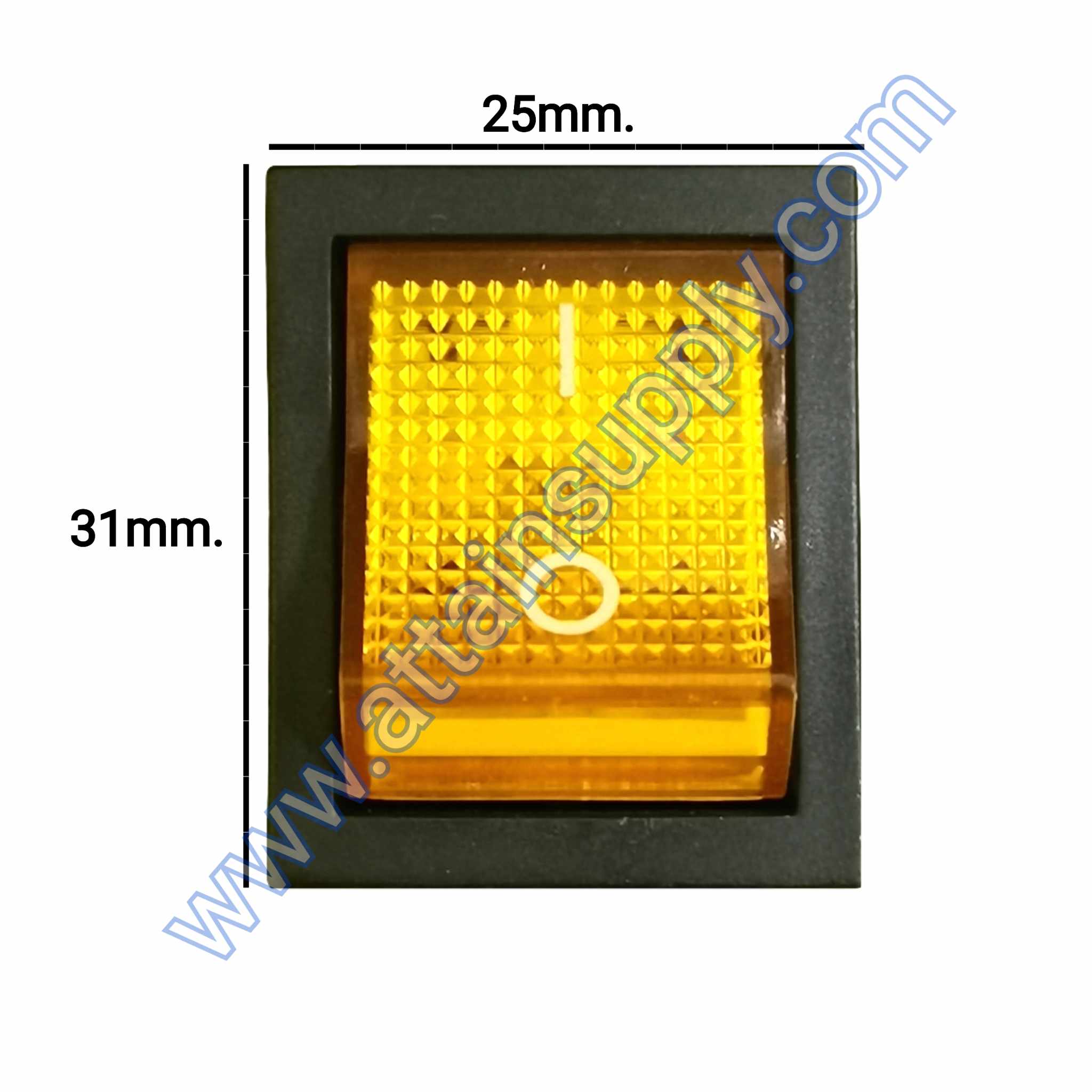 สวิทช์ IO เหลี่ยมใหญ่ 220V./6ขา มีไฟ-สีเหลือง