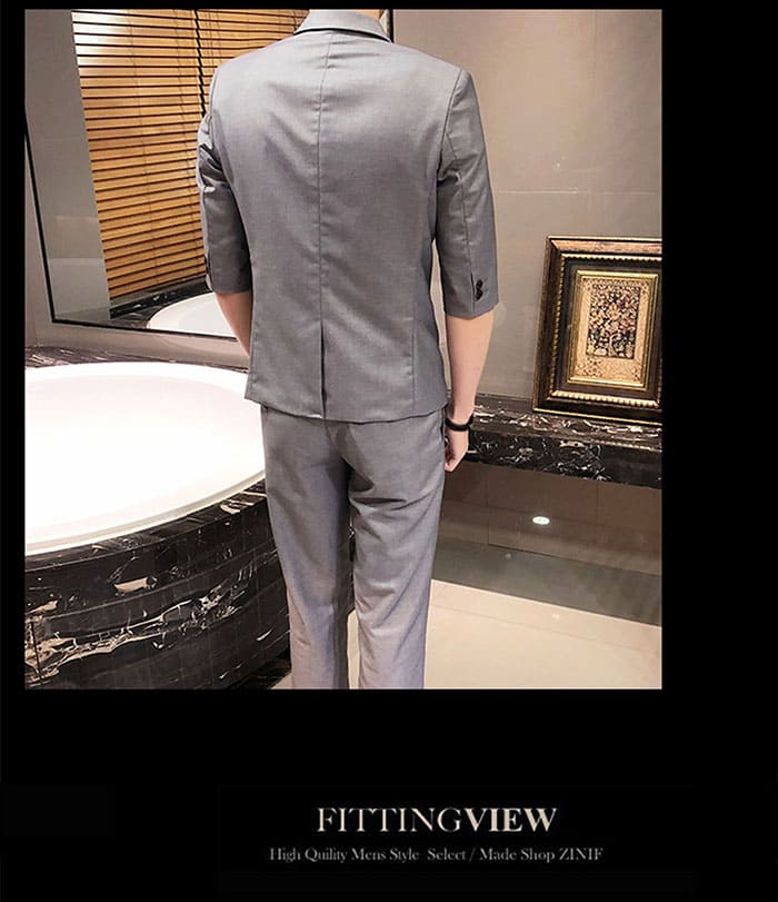 สูทชาย แขนสั้น กางเกงขาสามส่วน *สูท+กางเกง พร้อมส่ง L