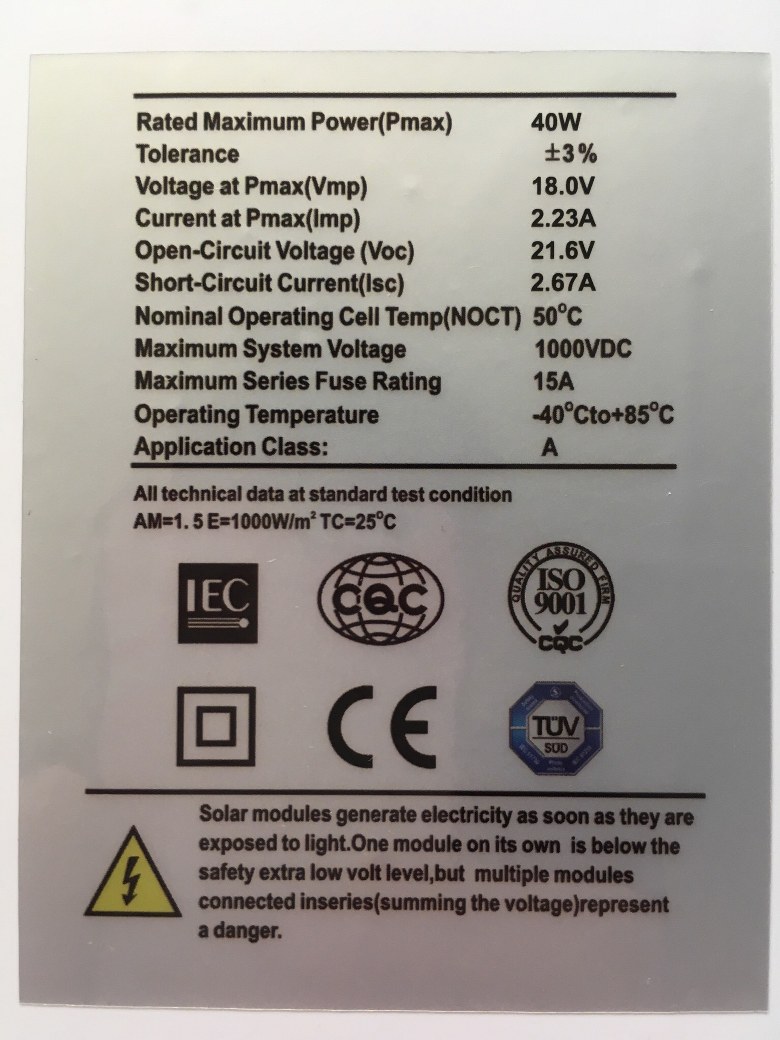 โซล่าเซลล์ 40W 18V Mono