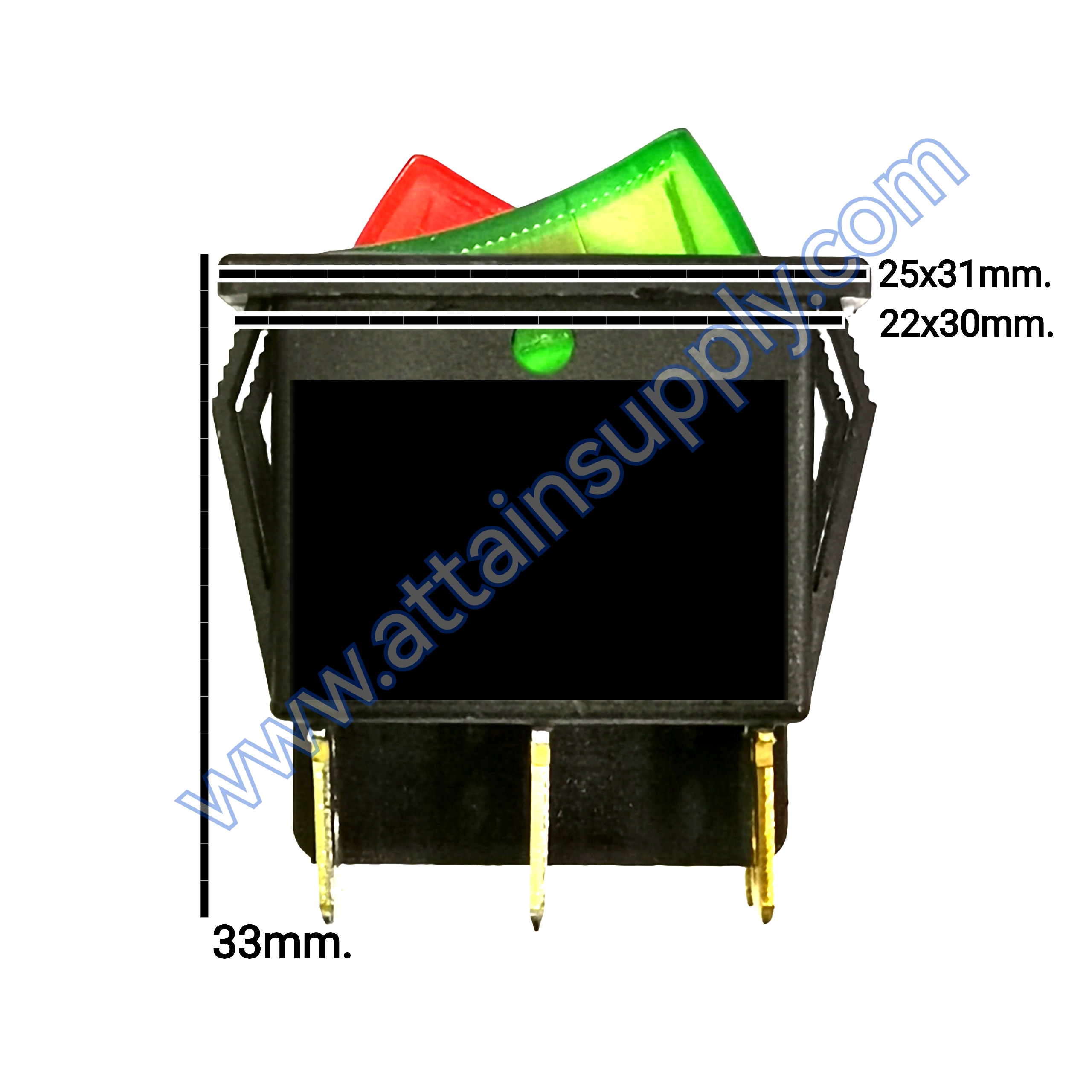 สวิทช์ IOแบบคู่-เหลี่ยมใหญ่ 220V./6ขา มีไฟ-สีแดง+เขียว