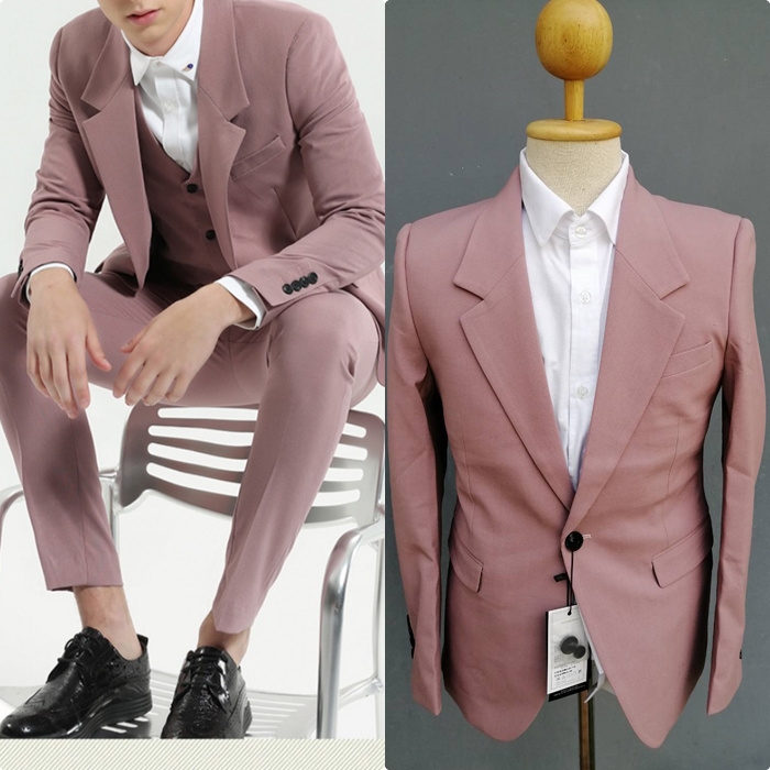สูทชาย เกรดพรีเมี่ยม สีชมพูกะปิ (3ชิ้น )