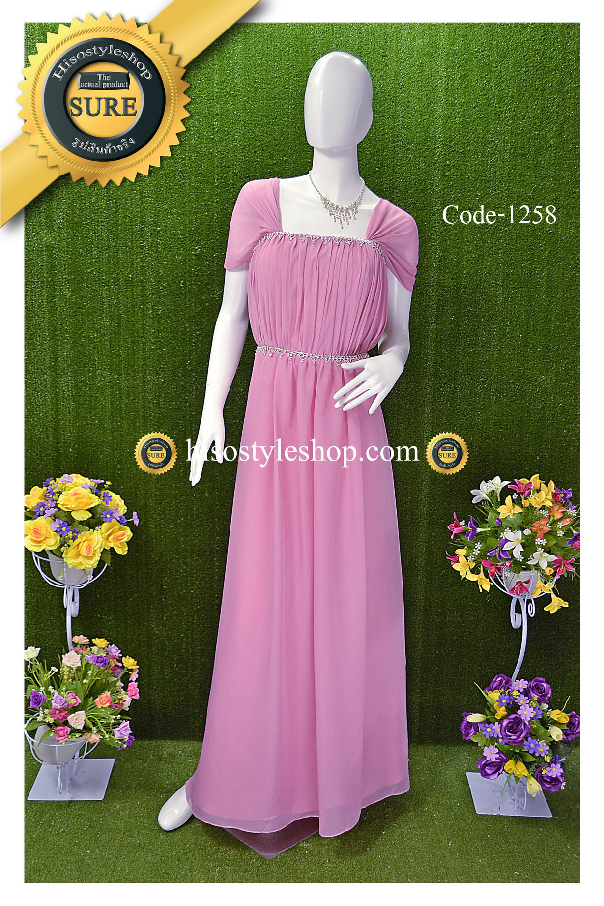 พร้อมส่ง Size 2XL ชุดราตรียาว **สามารถใส่ได้7แบบ** แต่งคริสตัลที่เอว และมุมอก ผ้าชีฟอง ซับในทั้งชุด