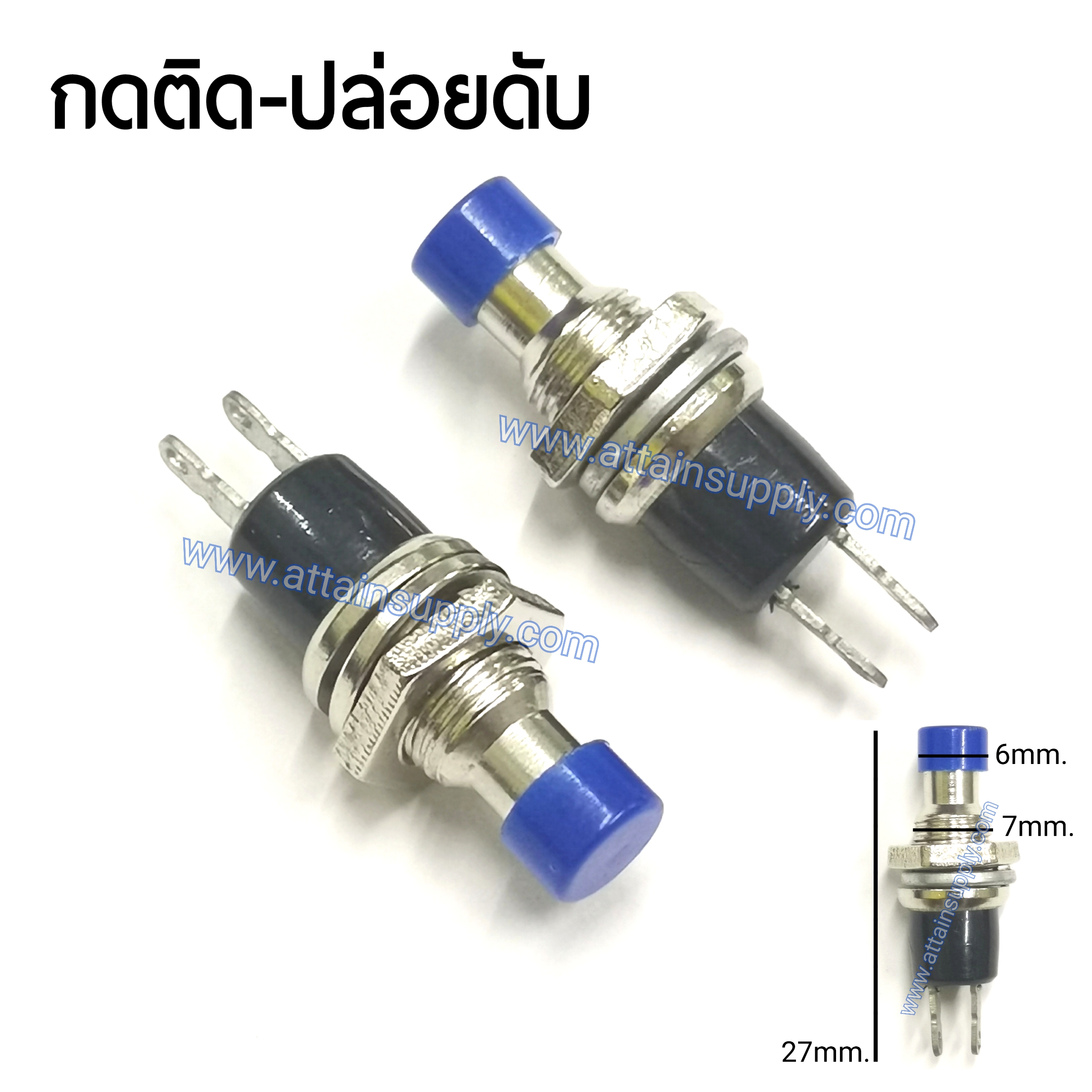 สวิทช์ กดติด-ปล่อยดับ/จิ๋ว-สีน้ำเงิน
