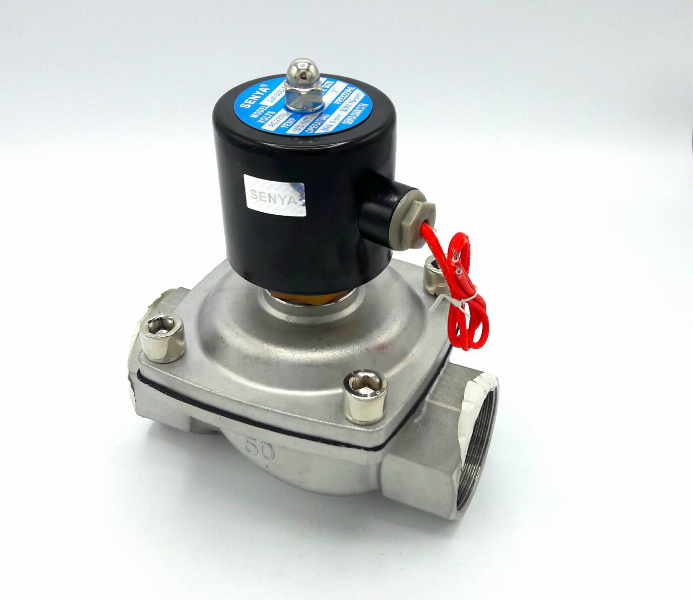 โซลินอยด์วาล์ว วาล์วไฟฟ้า วาวล์น้ำ วาล์วลม วาล์วสแตนเลส N/O(ปกติเปิด) 220V AC 2"
