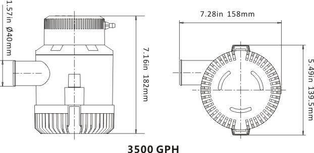ปั๊มน้ำแบบแช่ DC 24V รุ่น 3700-GPH ( ส่งสูง 8 m.) อัตรา 14,000 ลิตร/ชม.
