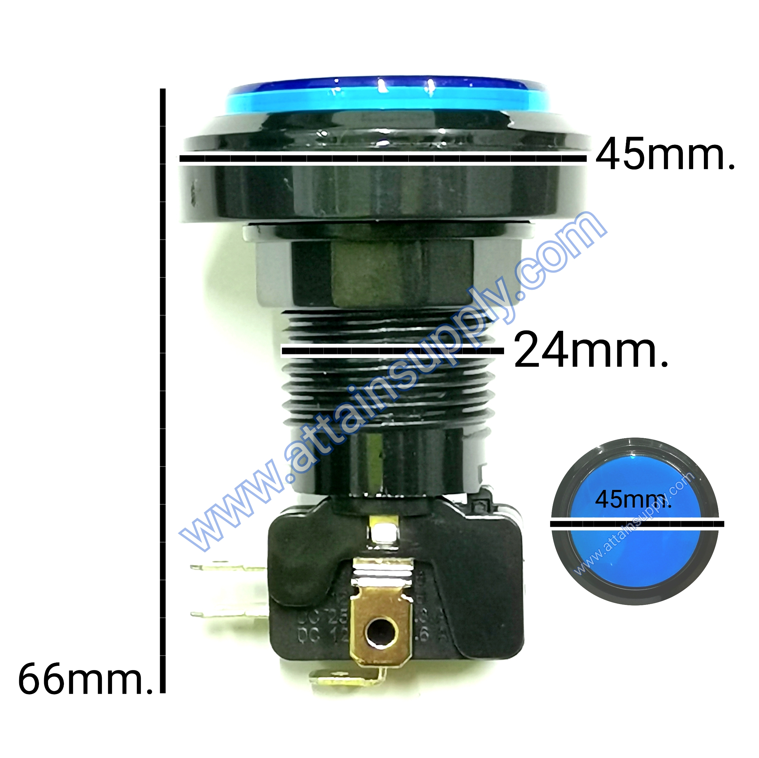 สวิทช์กดติด-ปล่อยดับ MICRO220V.ปุ่ม45เกลียว24MM.*ไม่มีไฟ/BLUE