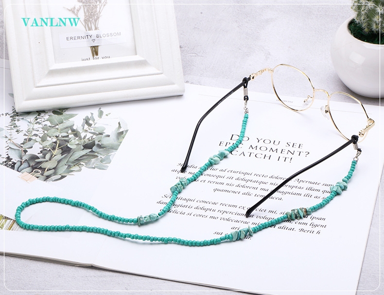 สายคล้องสายคล้อง Hand Made 100% สายคล้องแว่นหินเทอร์ควอยส์ สายคล้องแมส สีสันสดใส ความยาว 71 cm.