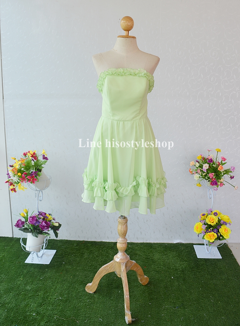 พร้อมส่ง Size 3XL ชุดราตรีสั้น ผ้าชีฟอง ซับในทั้งชุด งานร้อยหลัง