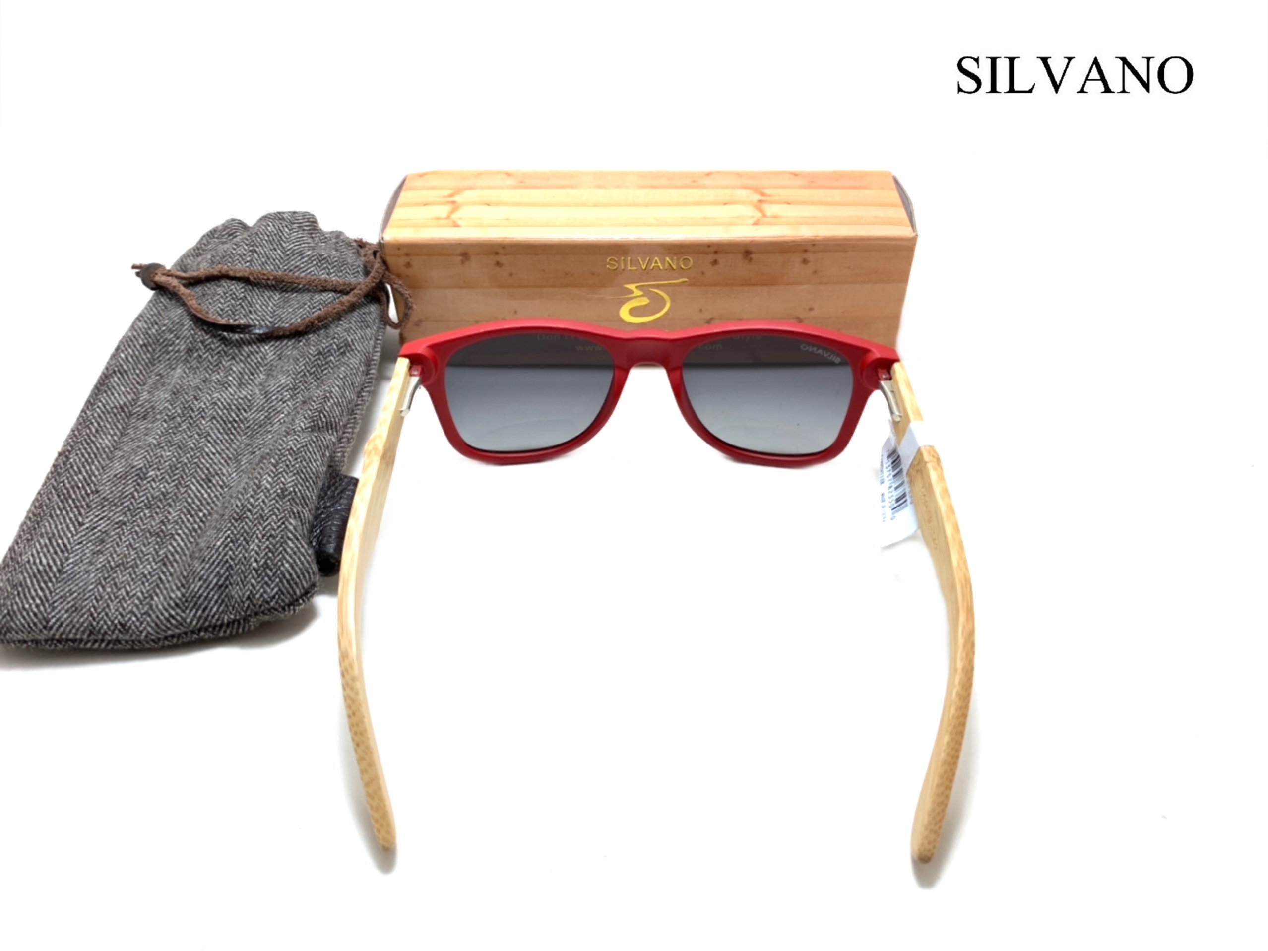 แว่นกันแดด Silvano Bamboo Wood Sunglasses Red/Gray Fade Lens