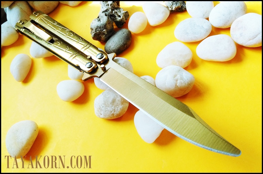 มีดซ้อมควง บาลีซองใบไผ่สีทอง Golden Bamboo Balisong Trainer Knife TKBS-GB1TR