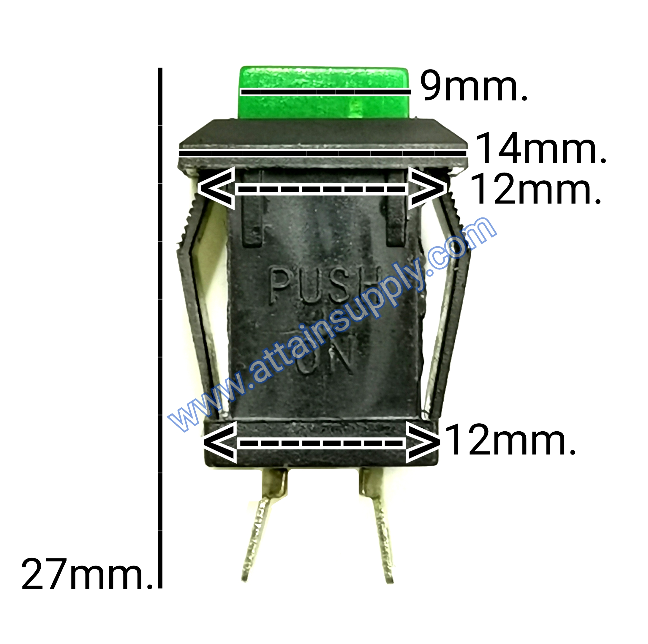 สวิทช์ กดดับ-ปล่อยติด/เหลี่ยมริมล็อค-สีเขียว