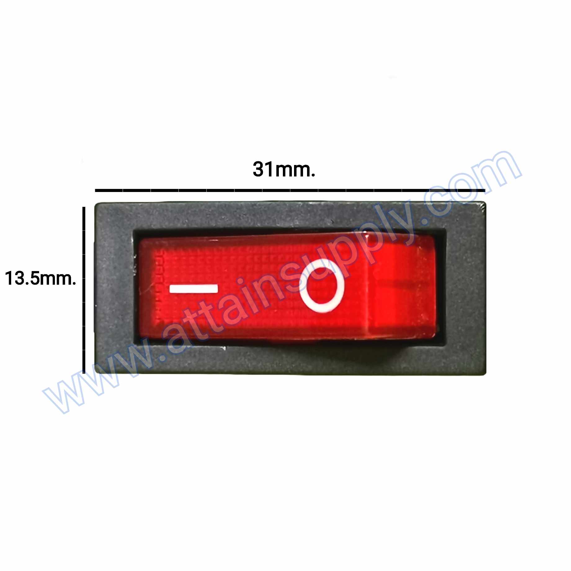 สวิทช์ IOเหลี่ยมผอม 220V./3ขา มีไฟ-สีแดง