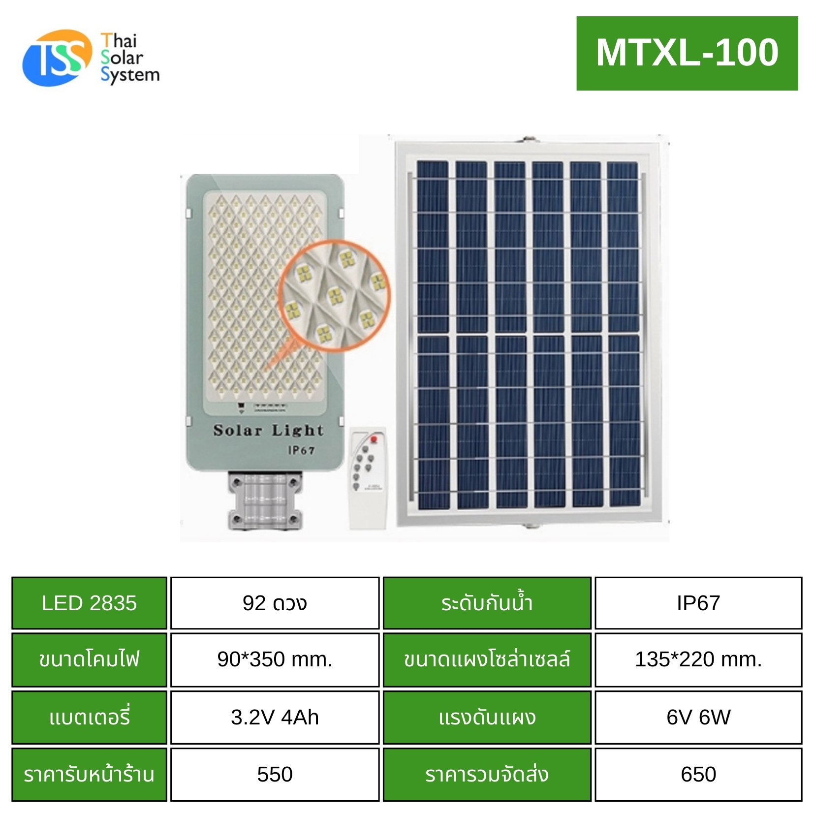 โคมไฟถนนโซล่าเซลล์ MTXL-100