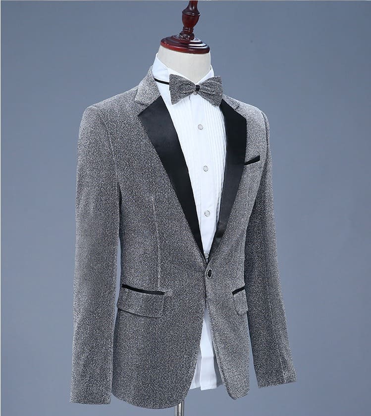 เสื้อสูท สีเทาปกดำ ผ้ากลิตเตอร์ พร้อมส่ง L