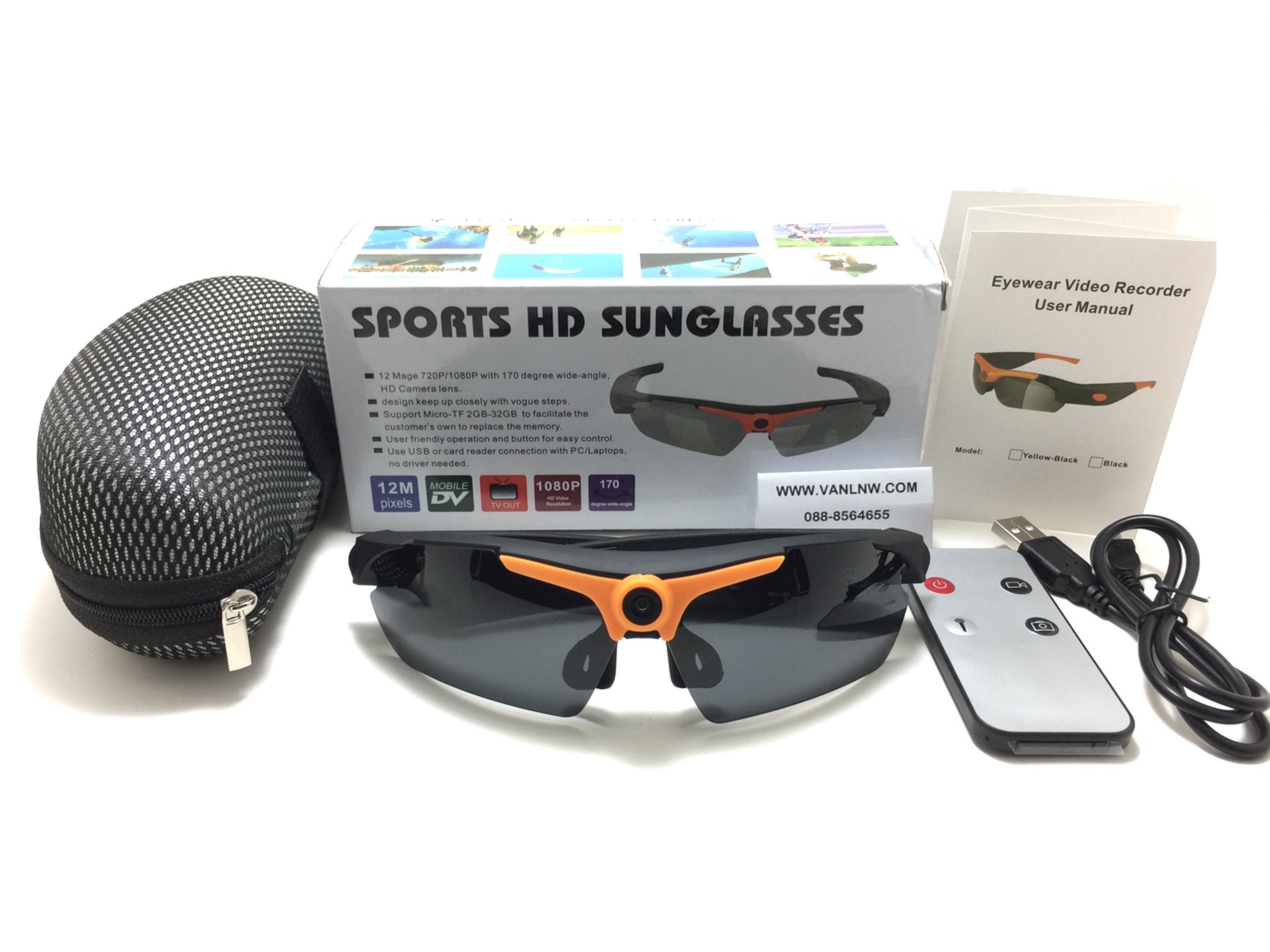 กล้องแว่นตากันแดดทรงสปอร์ต Sports Full HD 1080P Sunglasses <ดำ+ส้ม> ของแท้ 100%