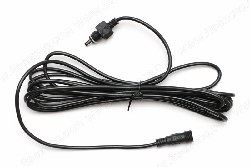 สายไฟหุ้ม PVC สีดำ 5 เมตร (บวก ลบ) สำหรับใช้ภายนอก ขั้วแจ็ค DC ตัวผู้-ตัวเมียกันน้ำ