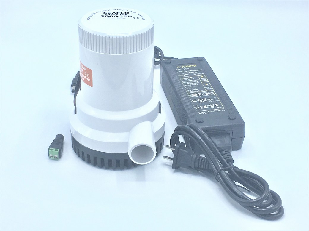 ปั๊มน้ำ DC12V รุ่น 2000-GPH + อะแดปเตอร์ 12V 10A JCY-1210 + แจ็ค DC เมีย