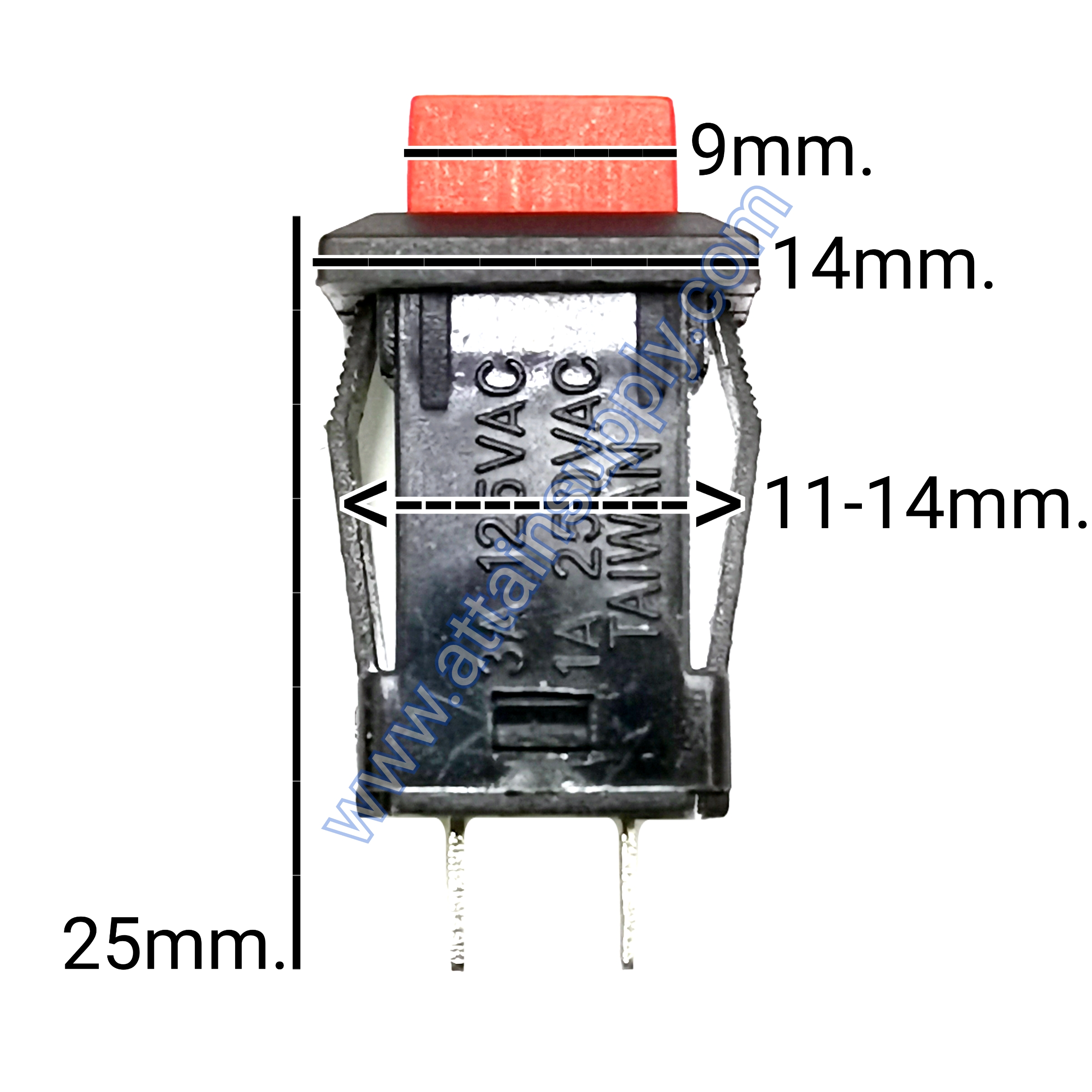 สวิทช์ กดติด-กดดับ/เหลี่ยมริมล็อค-สีแดง (TAIWAN)