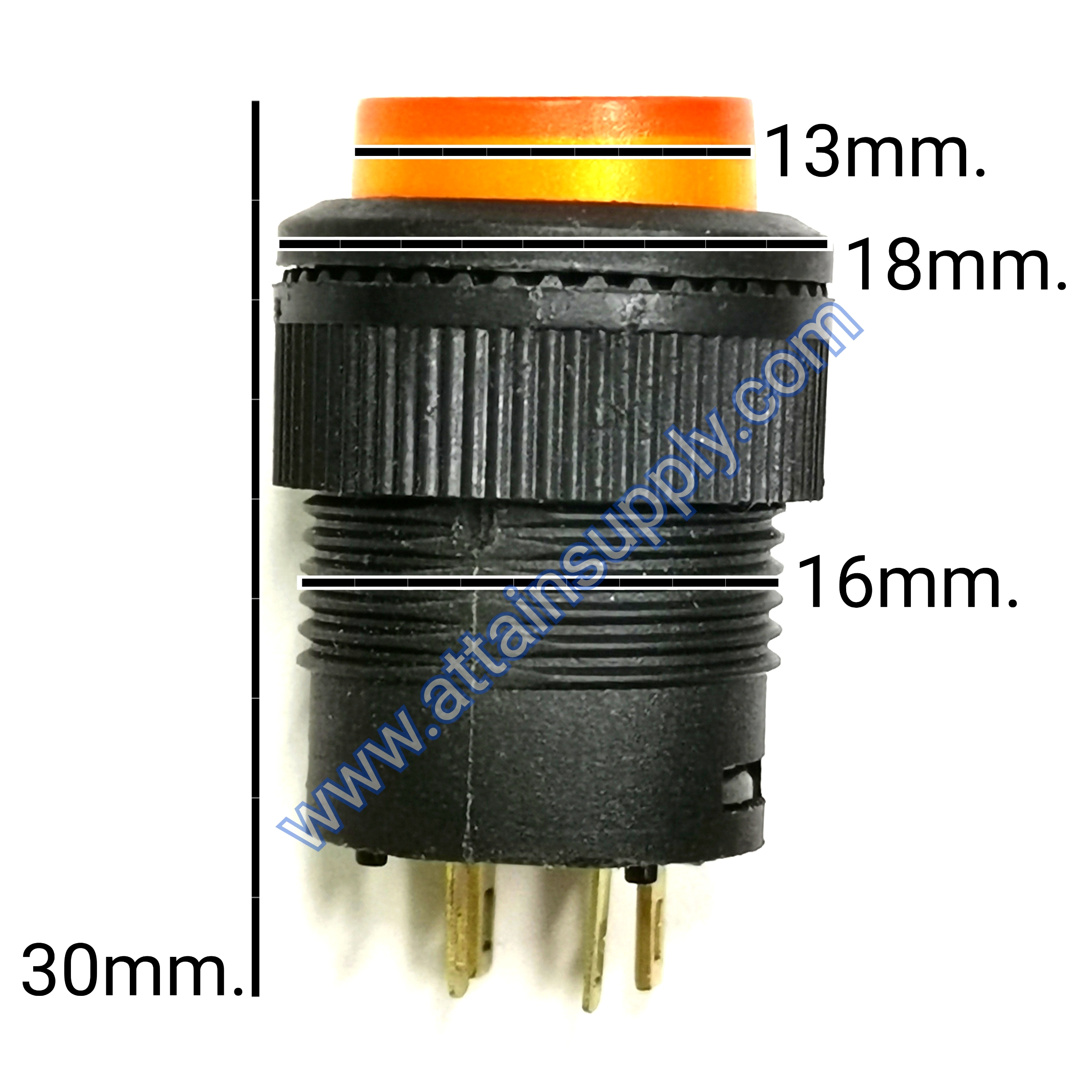 สวิทช์ กดติด-ปล่อยดับ/กลมมีไฟ250V/4ขา-สีเหลือง