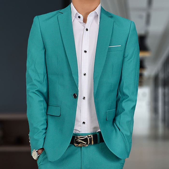 สูท,ชุดสูทเจ้าบ่าว,สูทผู้ชาย สีเขียวมินต์ (สูท+กางเกง)พร้อมส่ง XL