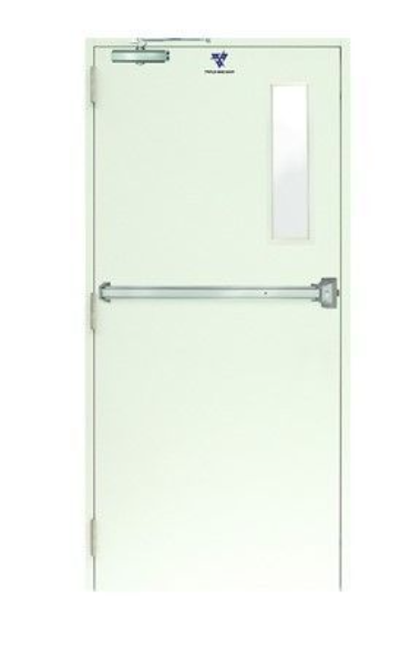 TP8 ประตูเหล็กทนไฟ เจาะช่องกระจกบานเล็ก (Fire Rate Door With Small Glass) ขาว