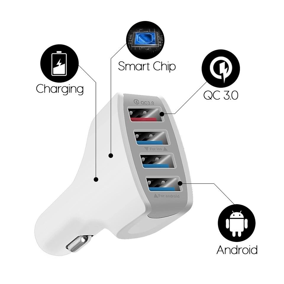 ที่ชาร์จusb ในรถยนต์ USB 4 พอร์ต Qualcomm 3.0 สำหรับชาร์ทโทรศัพท์มือถือและ Tablet ในรถยนต์