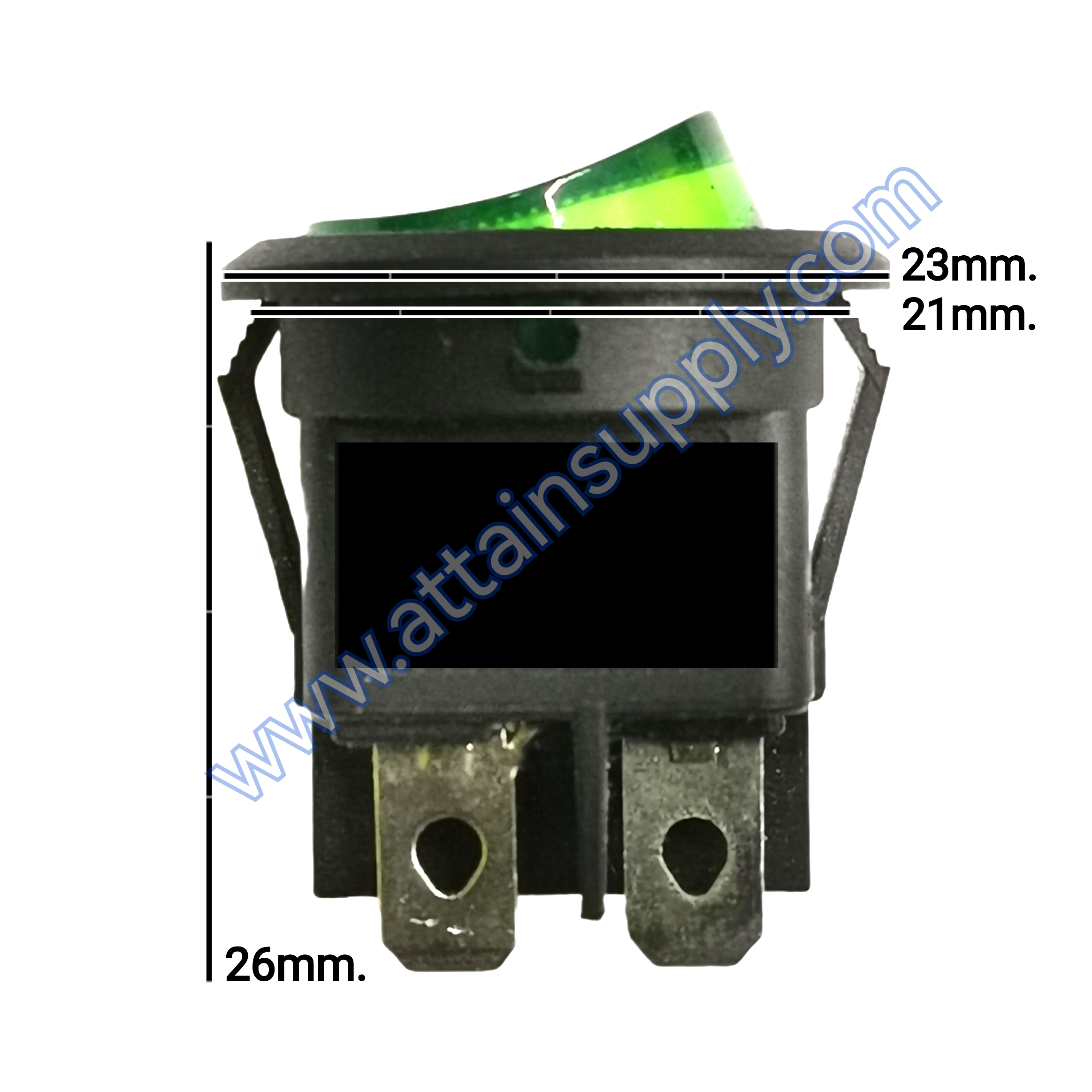 สวิทช์ IO กลม-ไฟเต็ม 12V./4ขา มีไฟ-สีเขียว