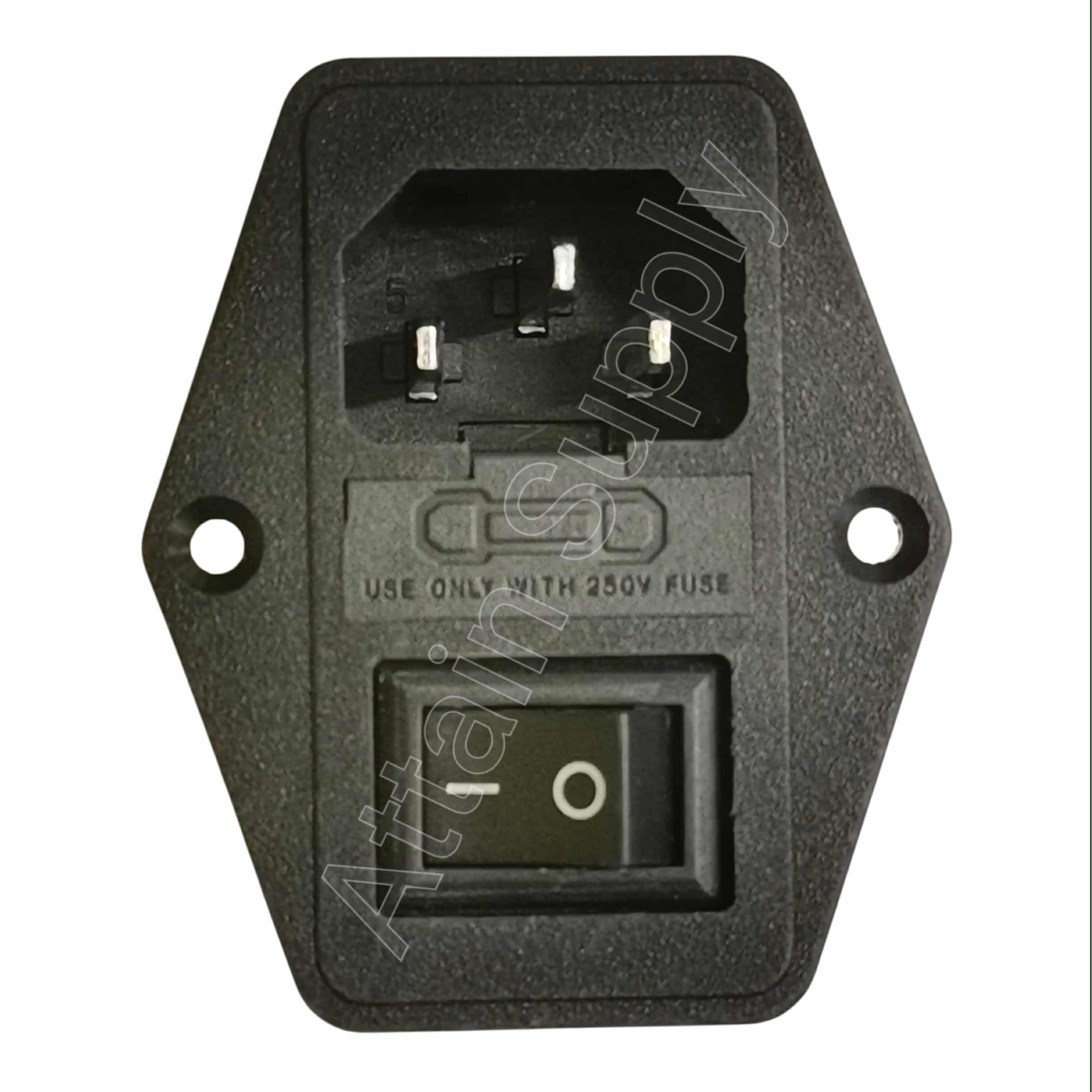 เต้ารับAC-3ขาผู้+ช่องฟิวส์+สวิทช์ ติดแท่น ขอบยึดน็อต