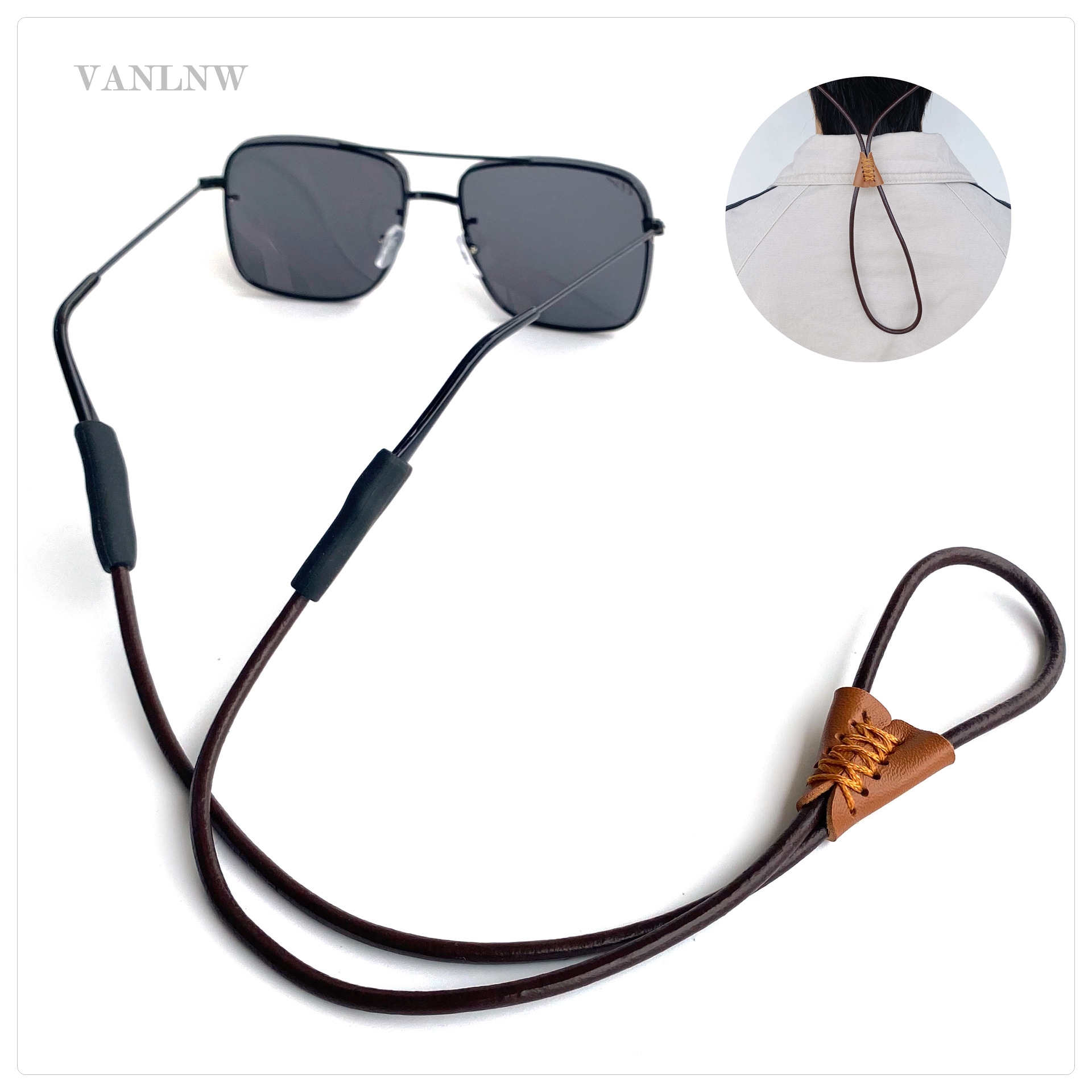 สายคล้องแว่นตา Hand Made Design by japan สายคล้องแว่นตาหนังแท้ 100% สายคล้องแว่นตาสไตล์วินเทจ ยาว 32 cm. สายปรับระดับได้