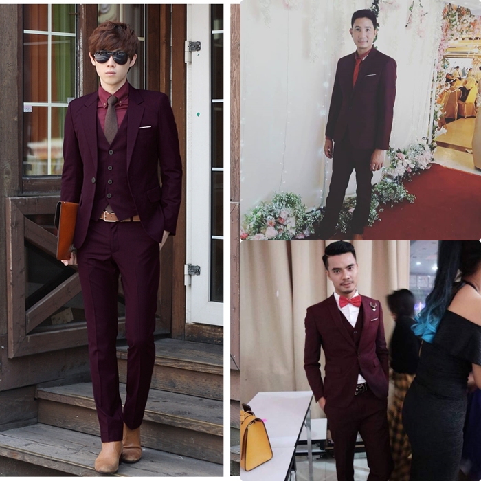 สูท,ชุดสูทเจ้าบ่าว,สูทผู้ชาย สีแดงไวน์ พร้อมส่ง S,M,L,XL,2XL,3XL,4XL